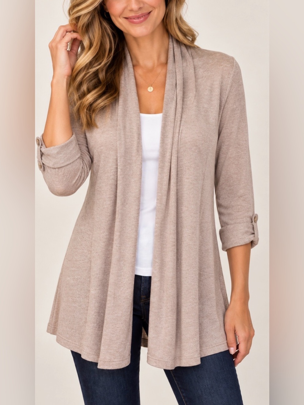 Joan Vass Studio Cream Cardigan Sweater Size Medium EUC